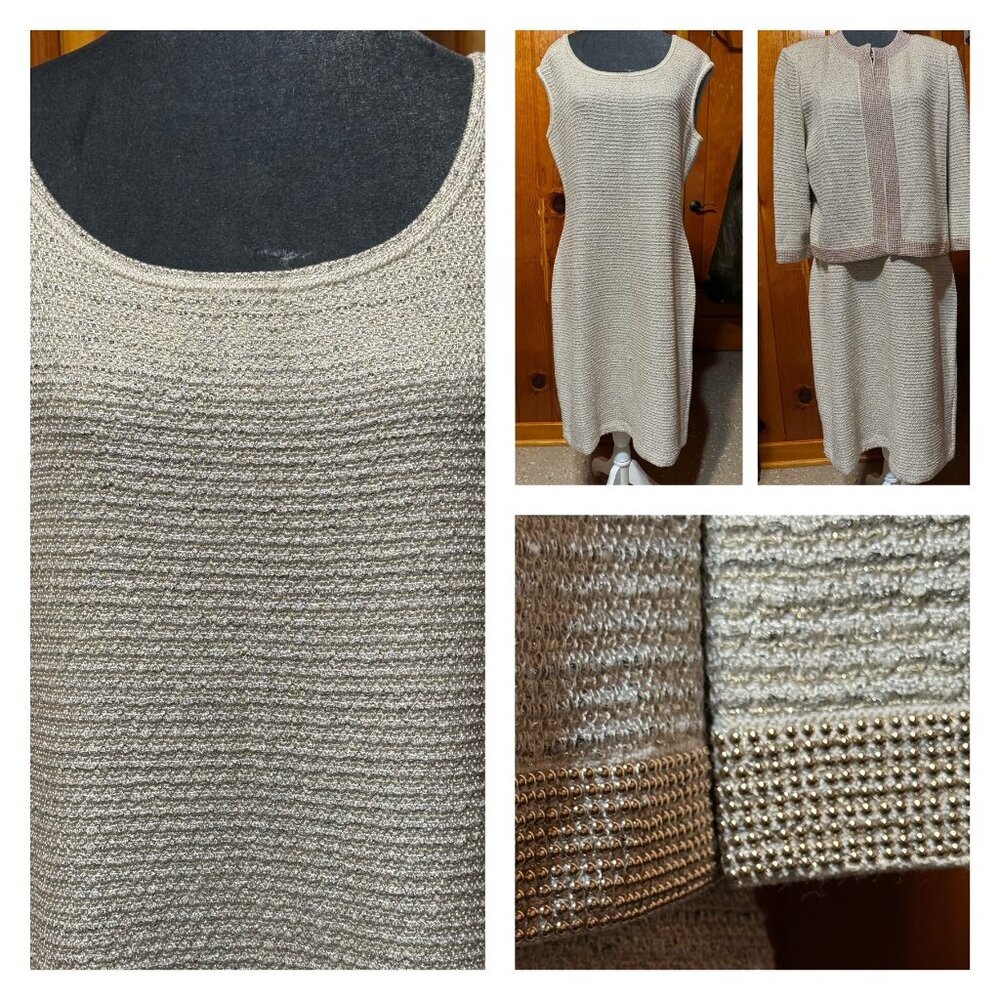 St. John "Golden Sprinkle" Cream Dress Suit